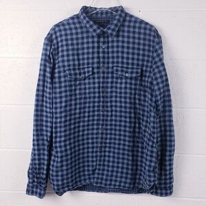 John Varvatos Blue Plaid Flannel Casual Button Up Shirt Men's XL
